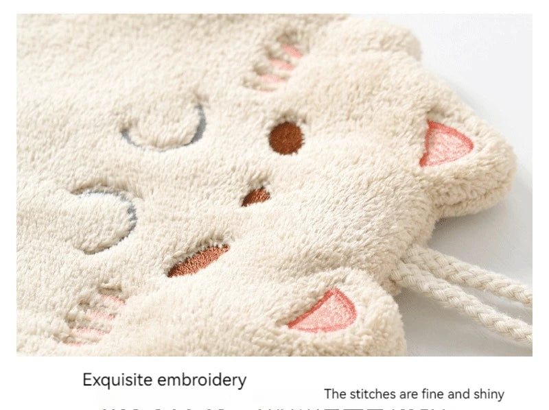 Cute Cartoon Tanuki Hanging Towel – Coral Velvet Absorbent Kitchen & Bathroom Towels, Thick Cloth