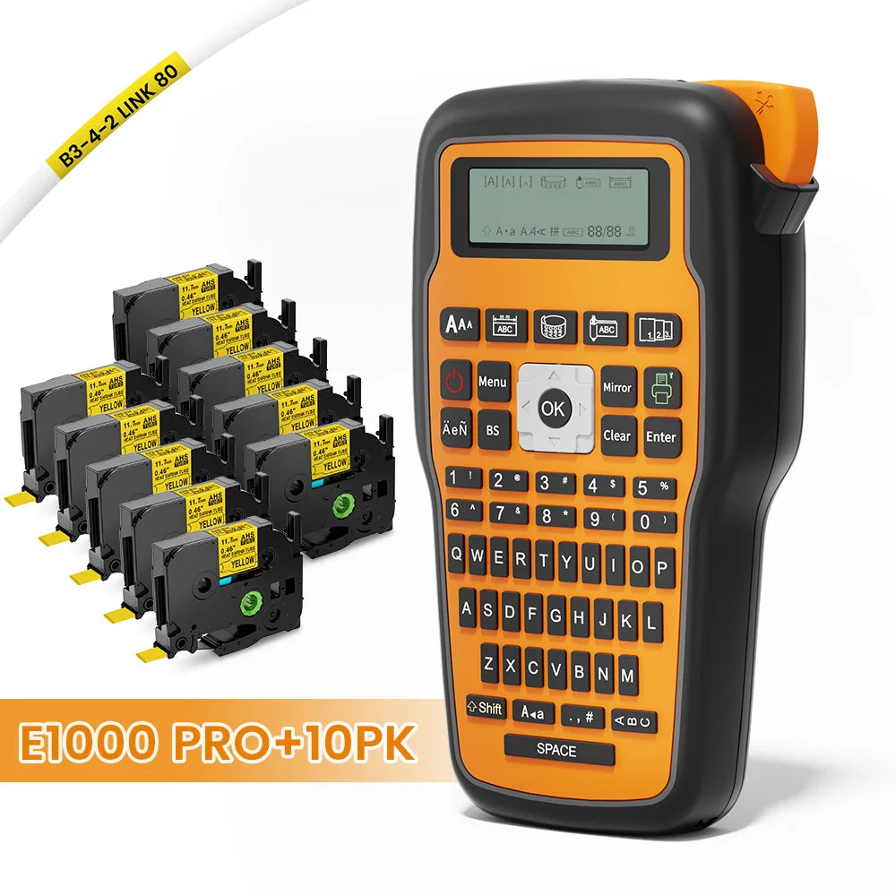 E1000 PRO Industrial Label Printer - Portable Heat Shrink Tube Printer Compatible with Brother HSE-231 and HSE-631 for Cable Marking