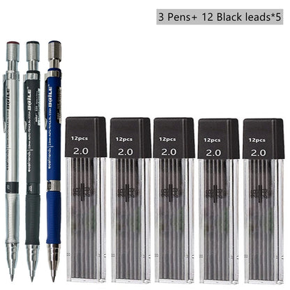 Mechanical Pencil Set 2.0mm – Automatic Pencil with 2B Black & Colored Lead Refills for Writing, Sketching, & Art Drawing