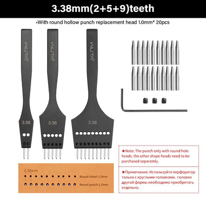 WUTA 3G Replaceable Leather Punch Heads – Diamond, Olive & Round Hole Pricking Irons for DIY Leathercraft