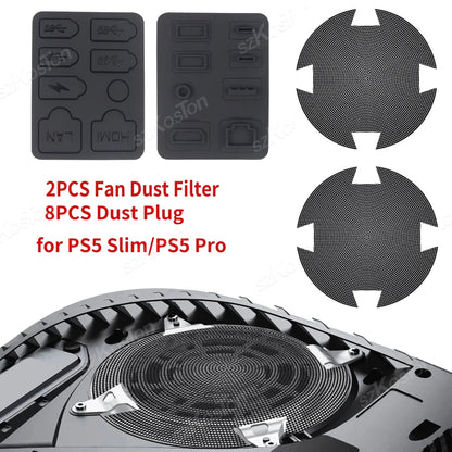 PS5 Slim & Pro Cooling Fan Dust Filter Kit – Silicone Dust Plugs & Dustproof Accessories for Game Console