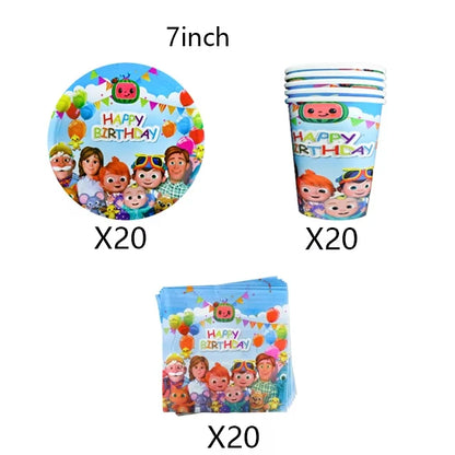 Cartoon JJ Melon Birthday Party Decorations Set – Disposable Tableware, Cups, Plates, Tablecloth, Balloons & Cake Topper for Kids & Baby Shower