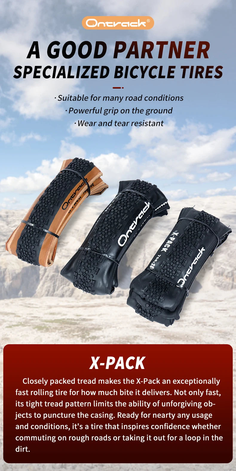 ONTRACK Folded Gravel Tire 700x38C/40C/45V – X-Pack 30TPI, Brown Wall Black