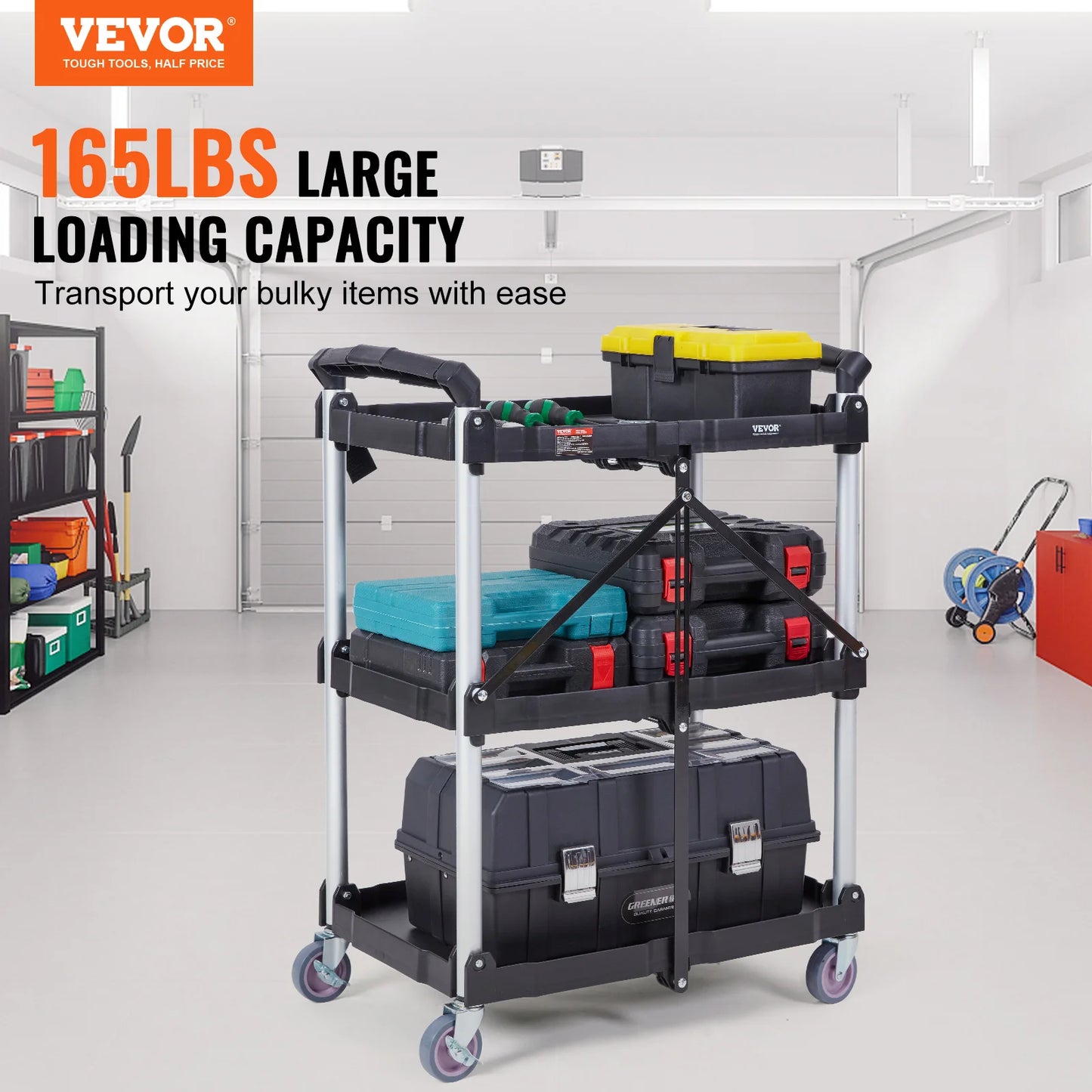 VEVOR 3-Tier Folding Rolling Utility Cart – Slim Storage Shelf & Slide Organizer for Kitchen & Bathroom