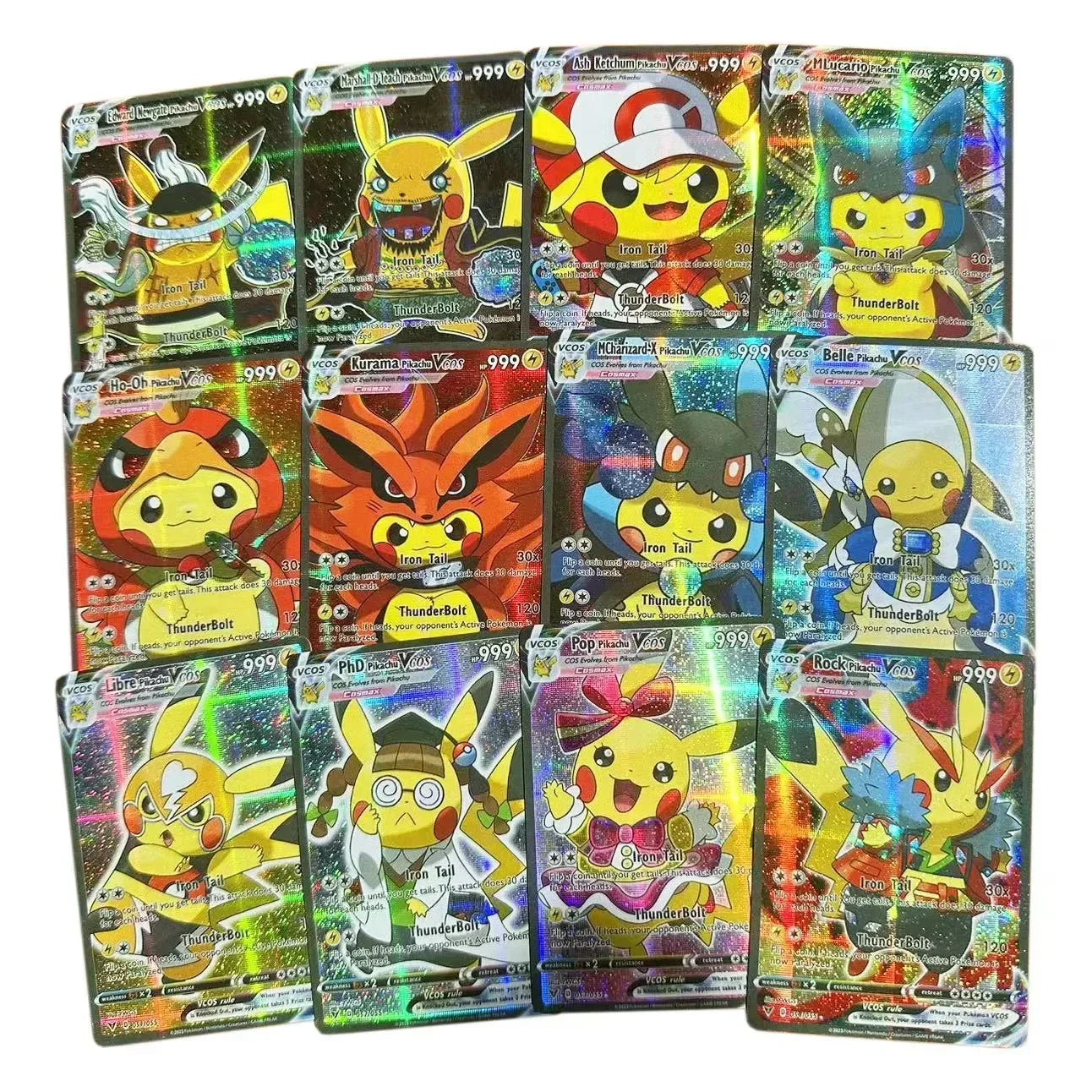 2025 New 55PCS Pokémon Holographic Cards — Pikachu & Anime Characters Cosplay English Trading Card Collection for Kids’ Gifts