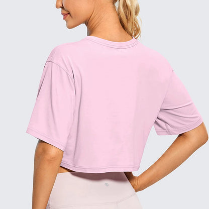 Harajuku Y2K Women’s Pink Crop Top – Casual Round Neck Loose Summer Tee