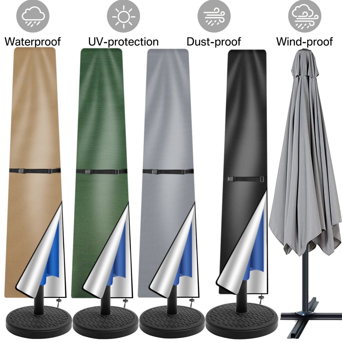 Waterproof Oxford Cloth Patio Umbrella Cover – UV Resistant, Windproof Outdoor Parasol Protector with Zipper & Pole for Garden Use