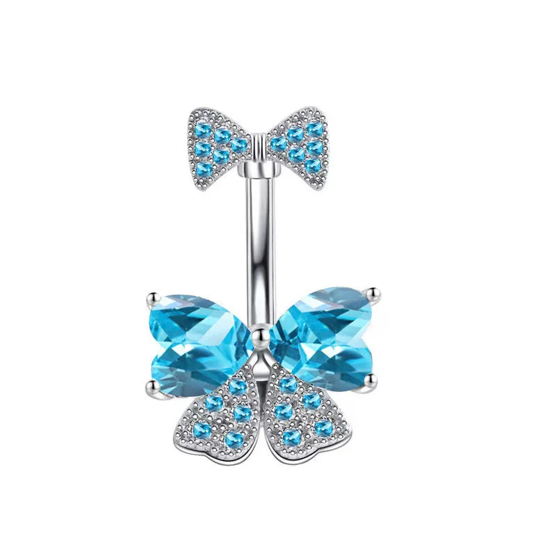 Pink Crown Belly Button Ring – Stainless Steel Heart Navel Piercing Barbell with Crystal for Women & Girls