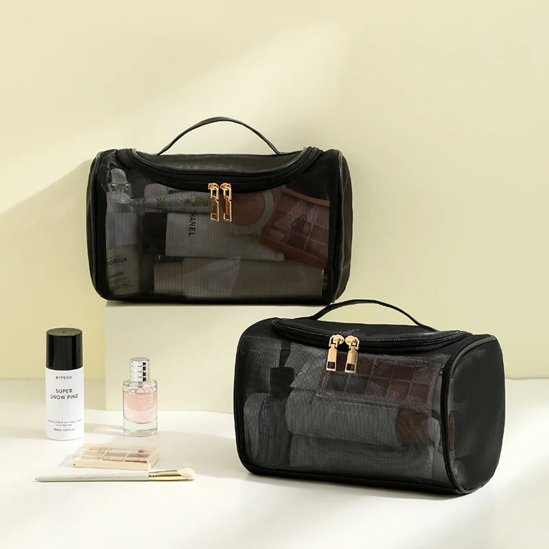 Toiletry Travel Bag – Large Capacity Mesh Makeup Pouch with Zipper, Shower Organizer Tote for Cosmetics and Personal Care