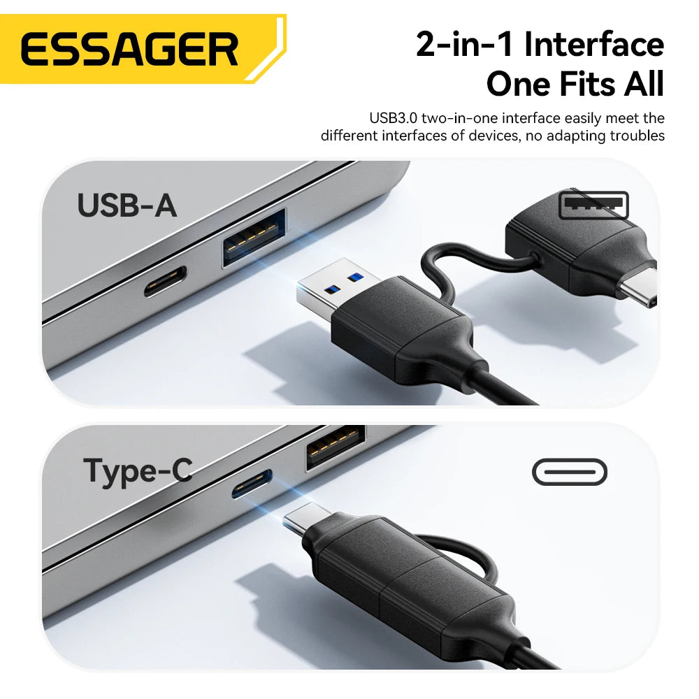 Essager 2-in-1 SATA to USB 3.0/Type-C Adapter – 2.5" HDD & SSD Hard Drive Converter Cable for Fast Data Transfer Disk Enclosure Tool
