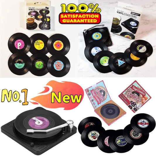2/4/6PCS Retro Vinyl Record Drink Coasters | Anti-Slip Heat Resistant Mug Mats | Music-Themed Coffee Table Placemats Decor