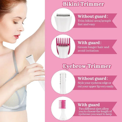 5-in-1 Women’s Painless Electric Hair Remover & Epilator — Portable Razor Trimmer for Legs, Bikini & Body Care