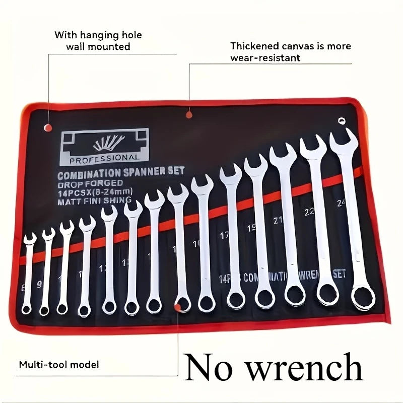 14-Pocket Tool Roll Organizer - Portable Wrench Storage Bag for Garage & Workshop