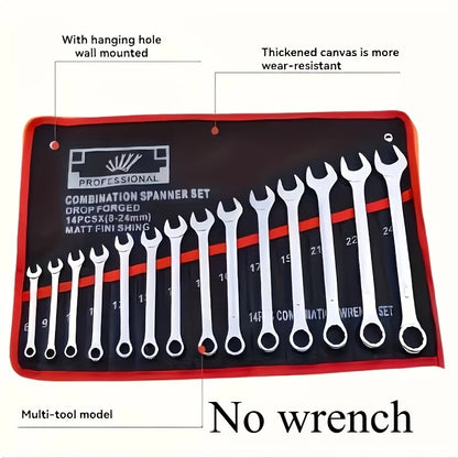14-Pocket Tool Roll Organizer - Portable Wrench Storage Bag for Garage & Workshop