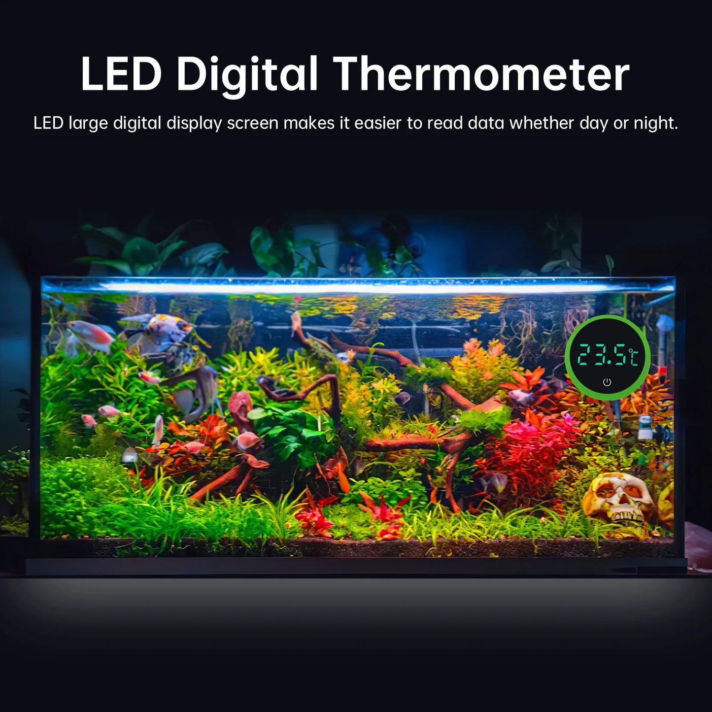 Cordless Digital Aquarium Thermometer – LED Display Fish Tank Temperature Gauge & Control