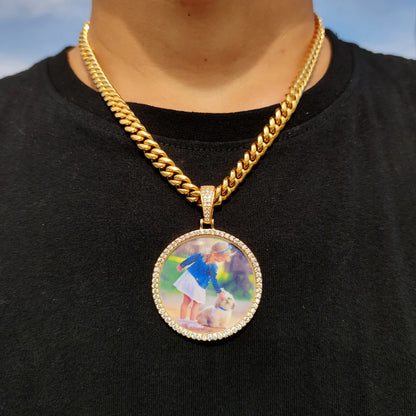 Custom Photo Medallion Necklace - 18K Gold Iced Out Cuban Pendant Hip Hop Personalized Picture Jewelry Gift