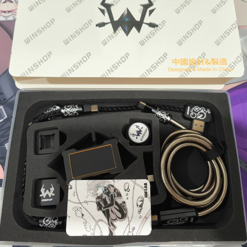 HM&WINS Co-Branded Luminous Gold HUB & Aviation Cable – Trendy Gaming Desk Setup Accessory