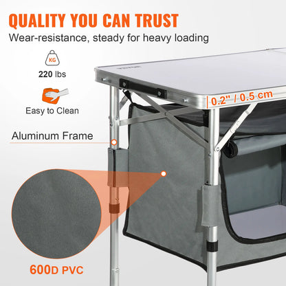 VEVOR Folding Camping Kitchen Table – Quick Set-Up MDF Table for Outdoor Picnic, BBQ, RV & Travel
