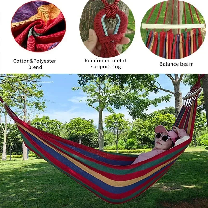 Outdoor Canvas Camping Hammock – Anti-Rollover Portable Thick Fabric Single/Double with Carry Bag