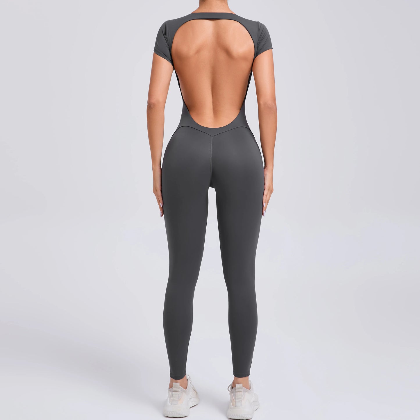 Women’s One-Piece Padded Backless Yoga Romper – Quick-Dry Workout Bodysuit & Sports Jumpsuit