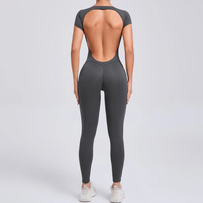 Women’s One-Piece Padded Backless Yoga Romper – Quick-Dry Workout Bodysuit & Sports Jumpsuit