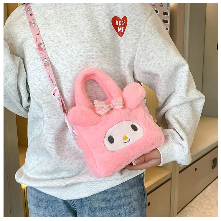 Sanrio Kawaii Plush Handbag – Kuromi, Cinnamoroll, My Melody Cartoon Anime Cosmetic & Travel Storage Bag for Women & Girls – Perfect Gift