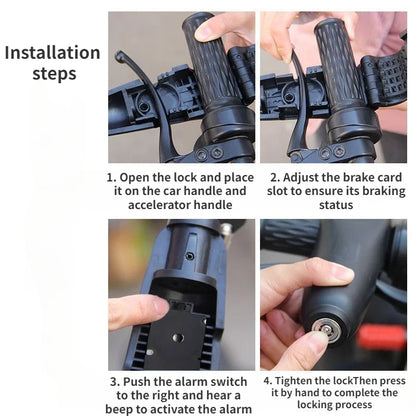 110DB Alarm Motorcycle Handlebar Lock - Anti-Theft Padlock for Scooters, Electric Vehicles and Bicycles with Accelerator Brake Security