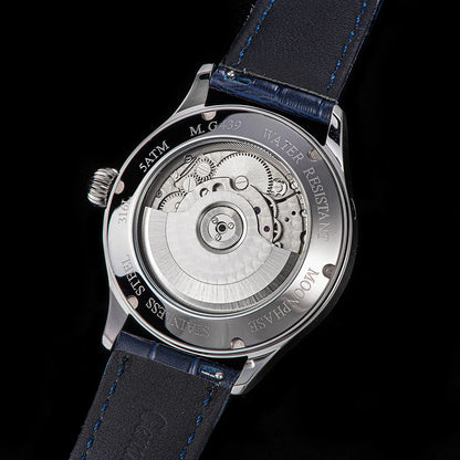 Sugess Moonphase Men’s Automatic Mechanical Watch — 40MM Stainless Steel with Seagull ST2528 Movement and Blue Sandstone Dial