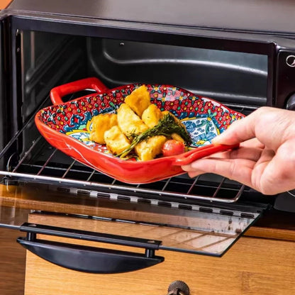 9-Inch Bohemian Style Ceramic Salad Plate with Double Ears — Oven & Microwave Safe Pasta Dish