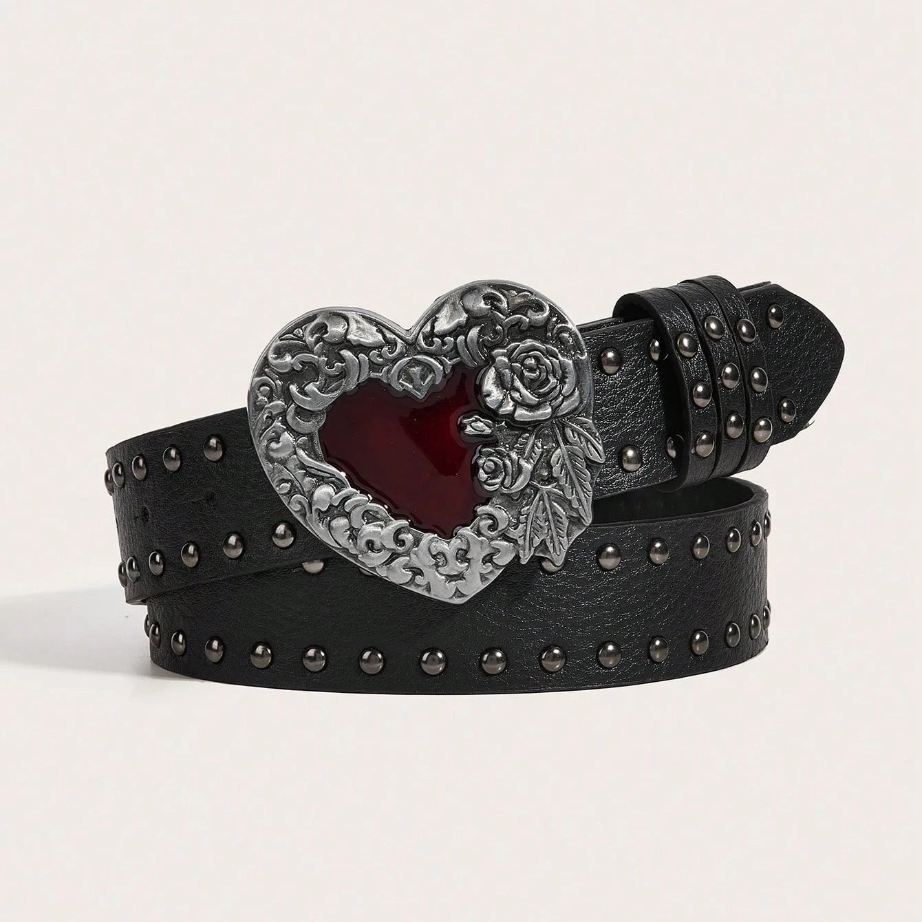 Rose Heart Leather Belt - Y2K Punk Gothic Rivet Rock Hip-Hop Fashion Accessory