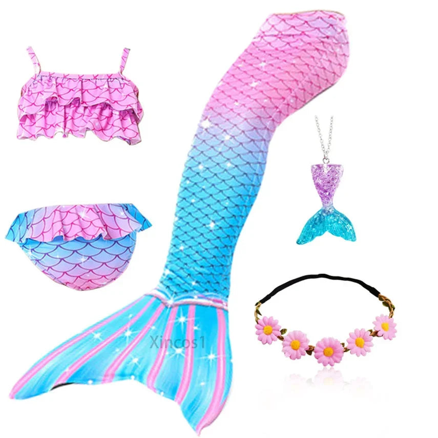 Kids Mermaid Tail Swim Costume - Girls Mermaid Swimsuit for Swimming, Cosplay & Birthday Party Dress Up