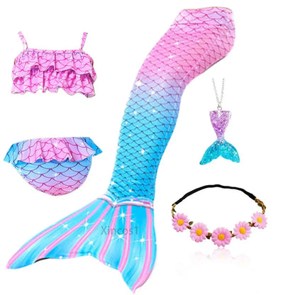 Kids Mermaid Tail Swim Costume - Girls Mermaid Swimsuit for Swimming, Cosplay & Birthday Party Dress Up