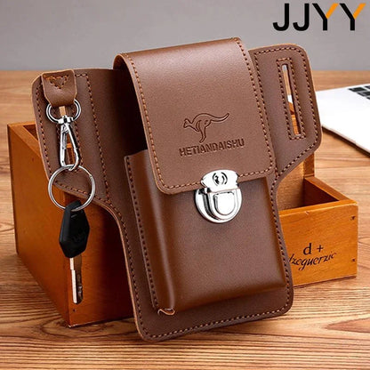 Men’s Leather Vintage Waist Bag – Phone Holster Pouch for Travel, Hiking & Outdoor Use