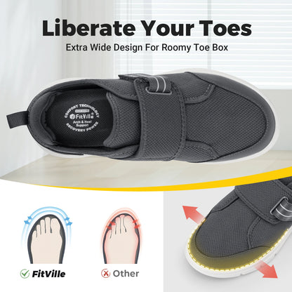 FitVille Extra Wide Diabetic Walking Shoes for Men, Hook & Loop Adjustable Comfort Shoes for Swollen Feet, Neuropathy & Pain Relief
