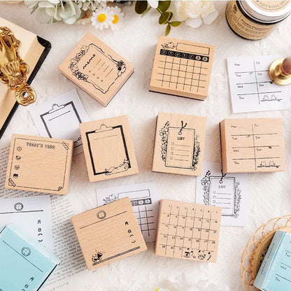 Cute Cat Wood Stamp Calendar – Daily & Monthly Planner Stamps for Journaling, Scrapbooking & DIY Crafts
