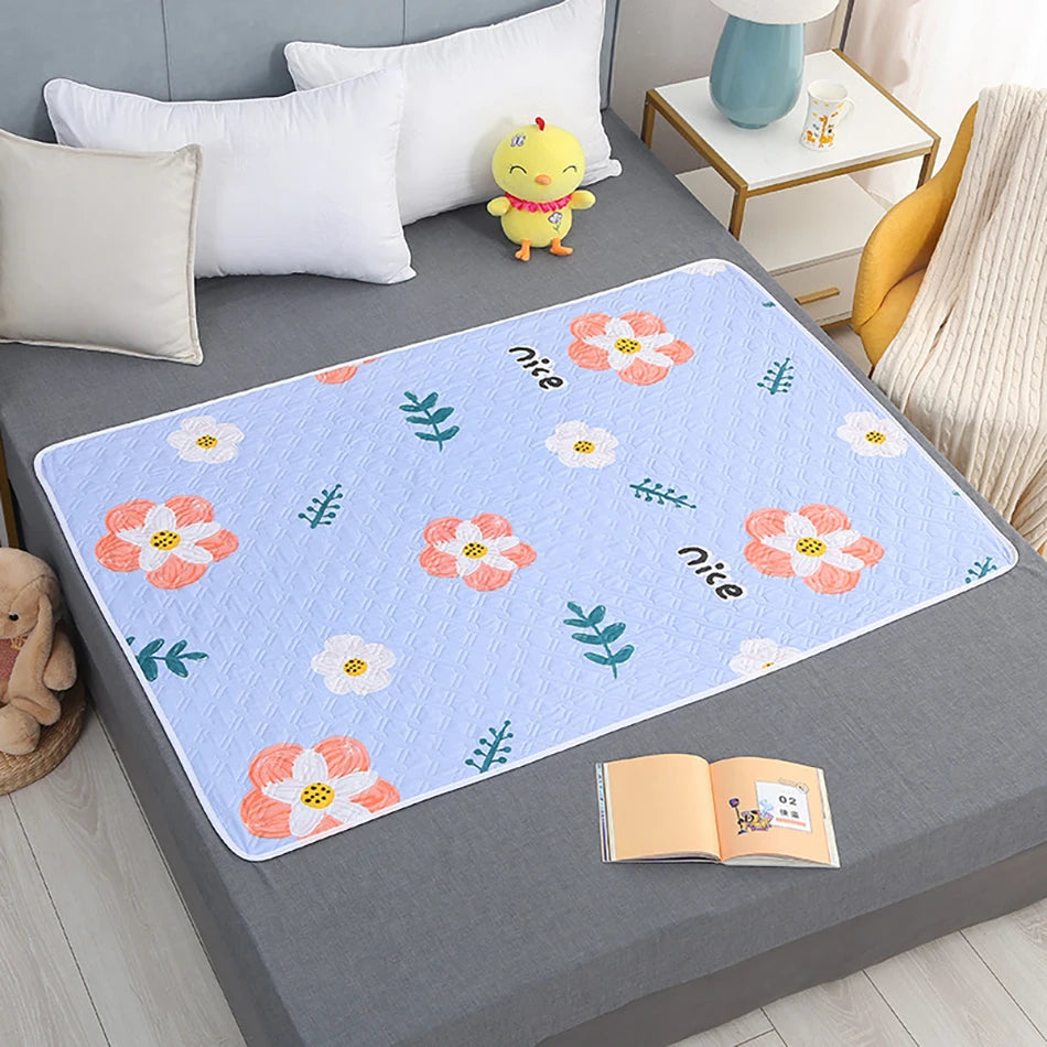 80x120cm 4-Layer Cartoon Dino Diaper Changing Mat – Waterproof Washable Pad for Baby Care & Menstrual Use