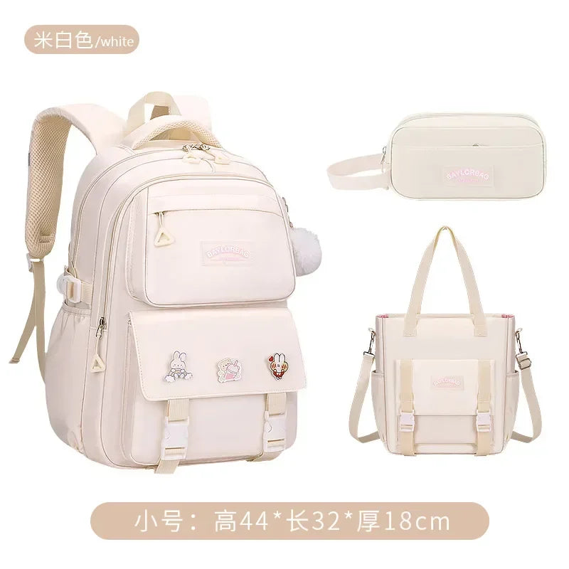Pink Large Capacity Backpack – Spine Protection for Middle & High School Girls, Children’s School Bag with Hanging Accessories