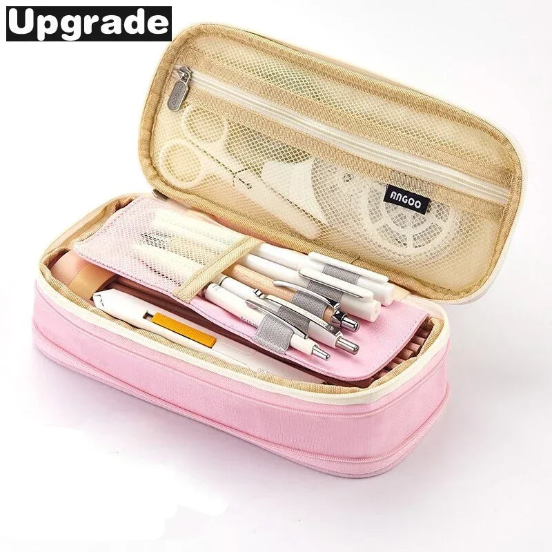 Cute Macaron Canvas Pencil Case - Large Capacity Double-Layer Kawaii School Stationery Pouch for Girls & Kids