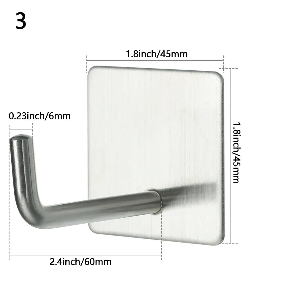 Stainless Steel Wall-Mounted Robe Hook - Rustproof Adhesive Towel and Coat Hanger for Bathrooms and Kitchens