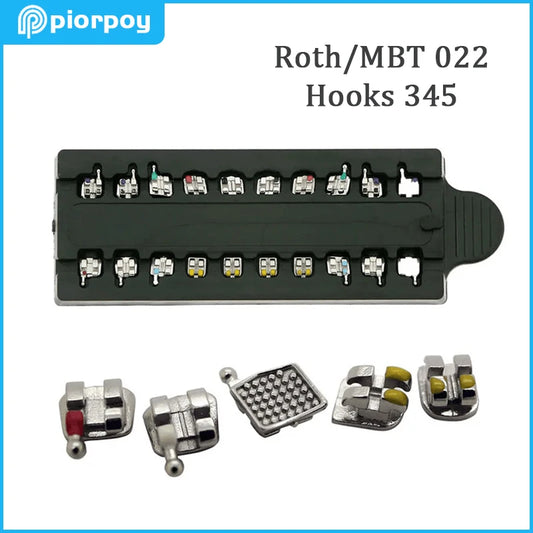PIORPOY 20Pcs Orthodontic Metal Brackets - MIM Monoblock Roth MBT Dental Braces Kit with Hooks for Teeth Alignment