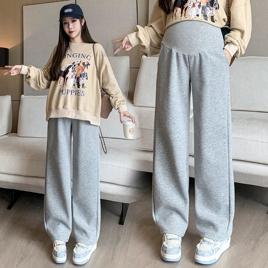 M-4XL Women’s Maternity Radish Pants – Cotton Fleece Ankle-Length Corduroy Sweatpants, High Waist Autumn Pregnancy Trousers