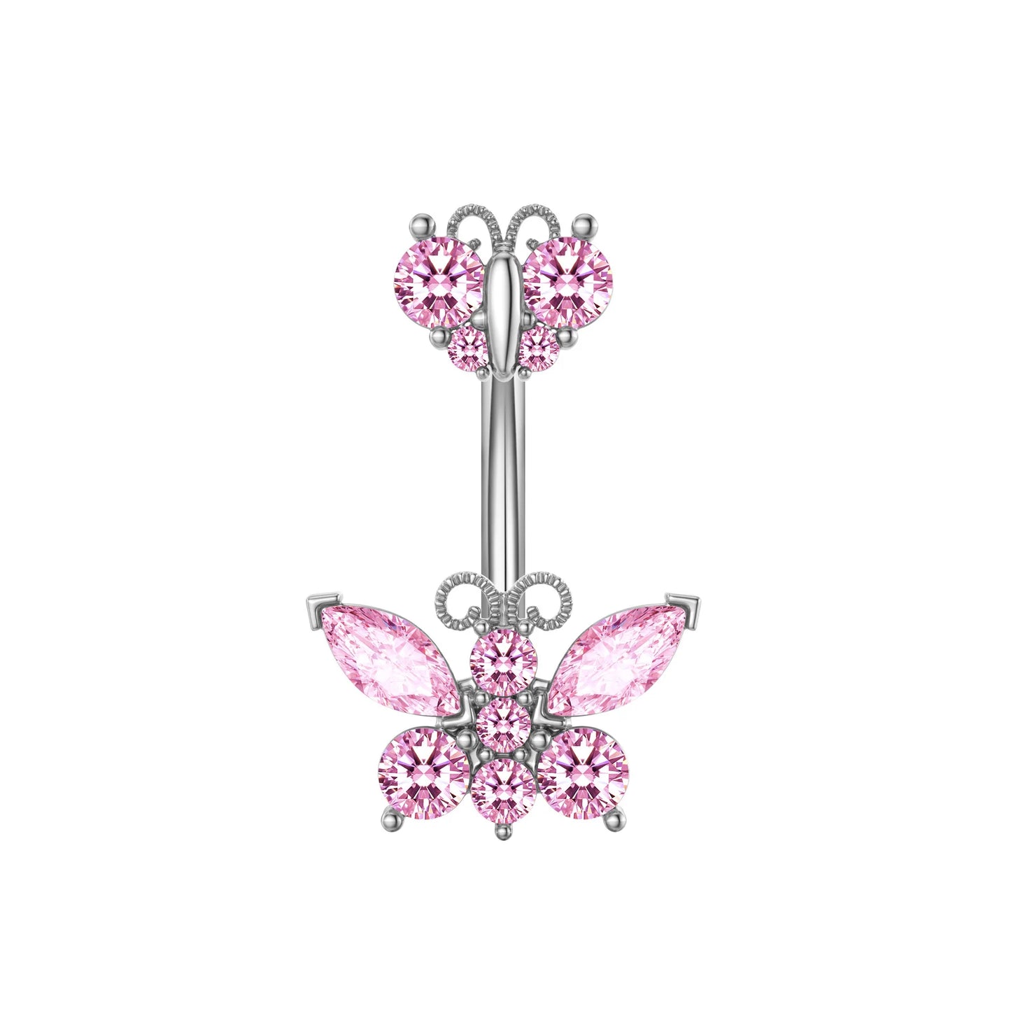 Pink Crown Belly Button Ring – Stainless Steel Heart Navel Piercing Barbell with Crystal for Women & Girls