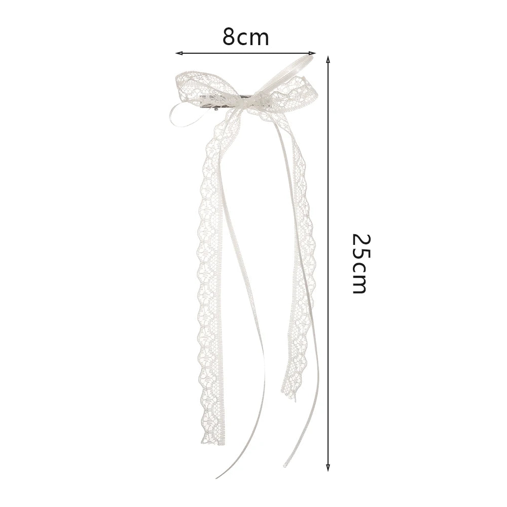 Korean Lace Cream White Bow Ribbon Hair Clip – Bullet Style Side Shredded Hairpin, Headpiece for Women, New Headwear