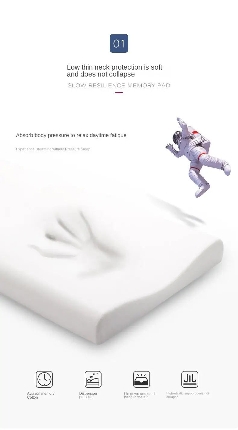 Memory Cotton Neck Pillow — Ultra-Thin, Low Profile, Spinal Support & Anti-Fall Breathable Pillow