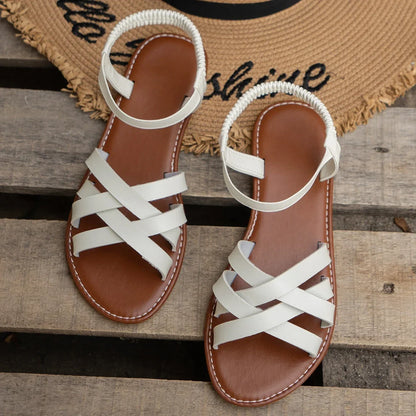 Women's Chic Spring Flat Sandals - Lightweight Elastic Band Comfort Shoes for All-Day Casual Style