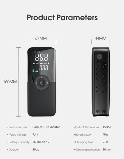 CARSUN Digital Cordless Tire Inflator – Rechargeable Portable Air Pump for Car, Motorcycle, Bicycle & Balls