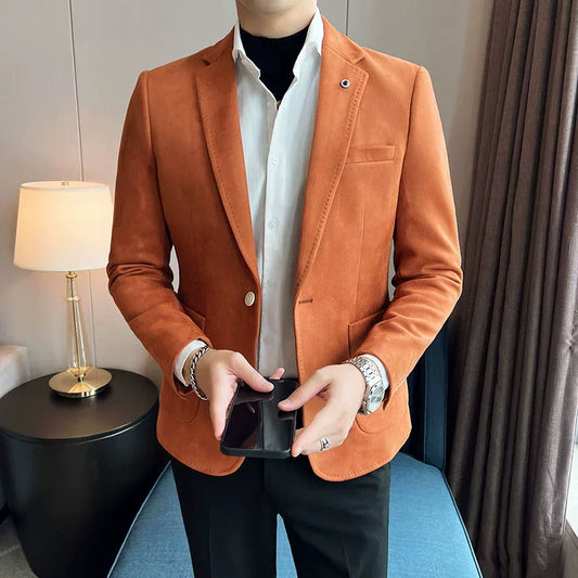 Men’s Slim Fit Deerskin Velvet Blazer – Elegant Luxury Business Casual Wedding Suit Coat (S to 4XL)