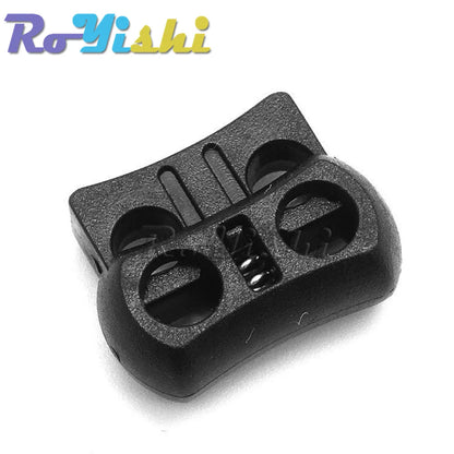 10pcs 2-Hole Plastic Cord Lock Toggle – Black Stopper Clip 15x20x7.5mm for Drawstrings & Lanyards