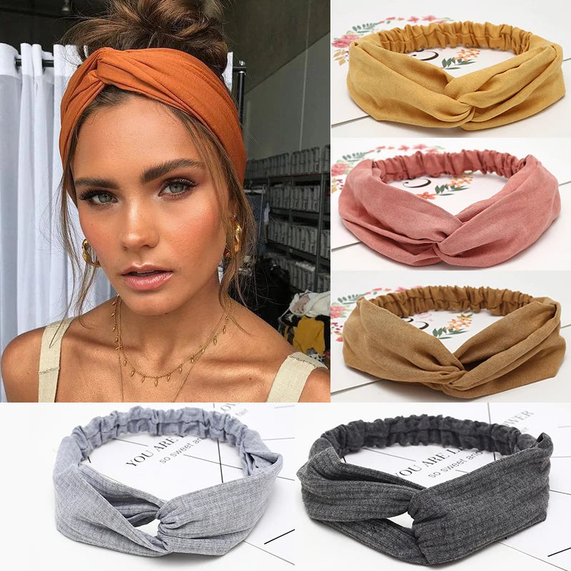 Women Cross Top Knot Headband – Elastic Soft Solid Color Hair Bands, Twisted Knotted Headwrap, Hair Accessories for Girls