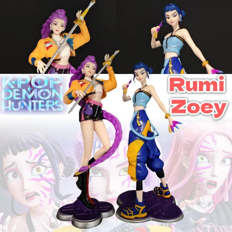 22cm K-Pop Demon Hunters Anime Figures – Rumi, Zoey, Mira, Saja Vinyl Action Toy Collectibles for Fans & Cosplay Gifts